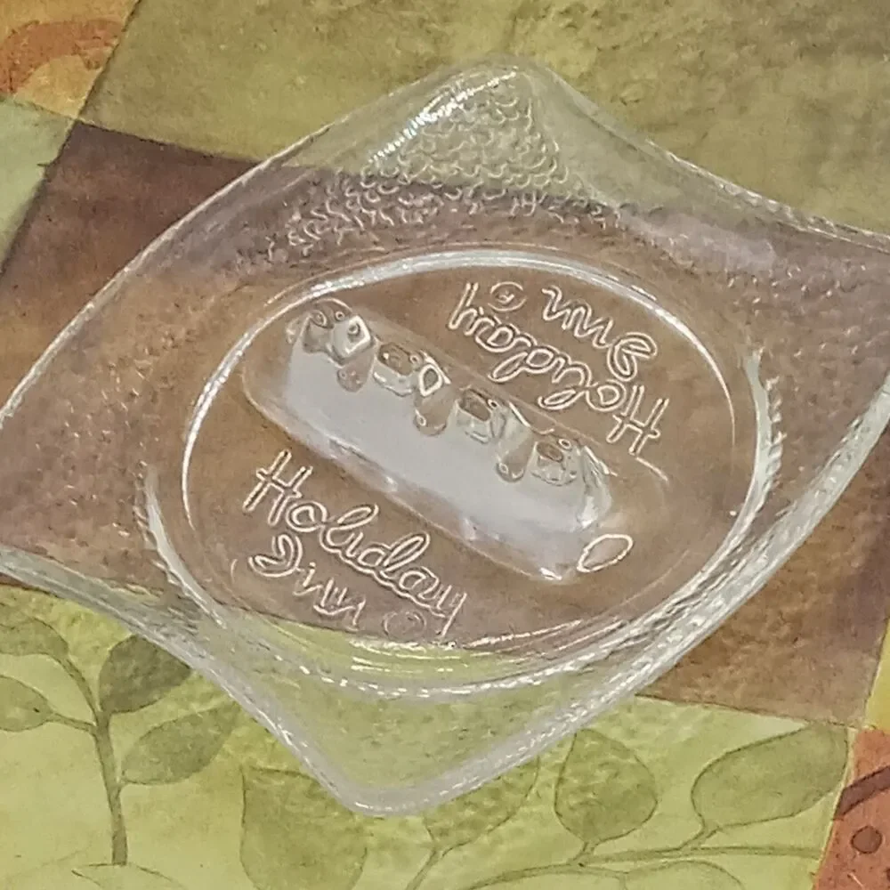 HOLIDAY INN Motel Clear Glass Ashtray Atomic Style 5 Inch Rectangle Vtg